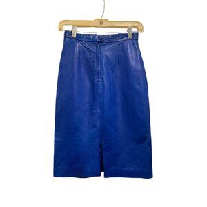 Blue Leather Pencil Skirt